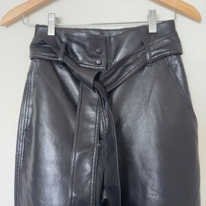 Aritzia Wilfred High Waisted Tie Belt Black Faux Leather Pants
